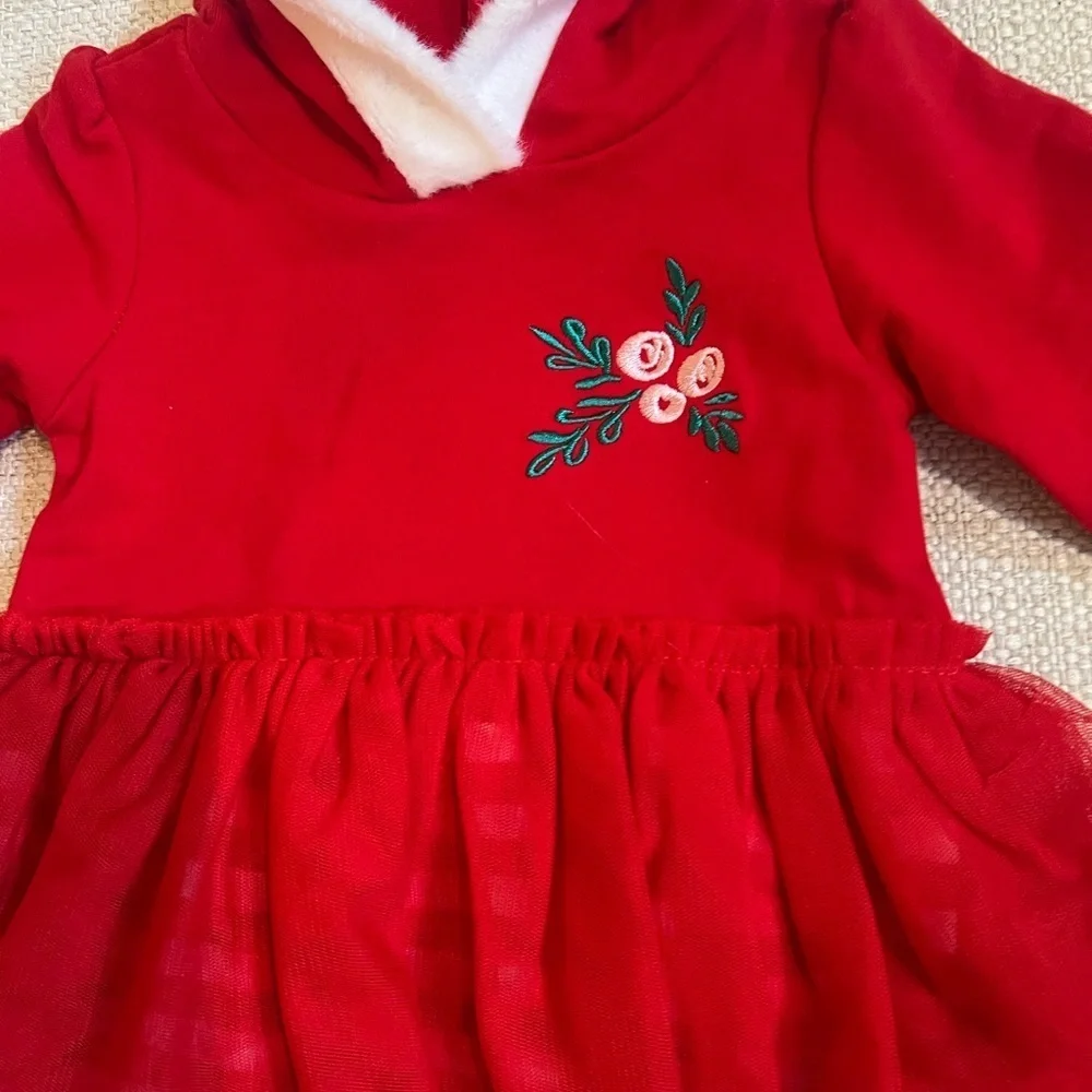 CHRISTMAS CAT & JACK BABY GIRLS SANTA ROMPER HOOD RED TUTU HOLIDAY  3-6 MONTHS
